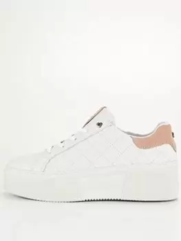 Image of Barbour Darla Leather Flatform Quilted Trainer - White, Size 6, Women