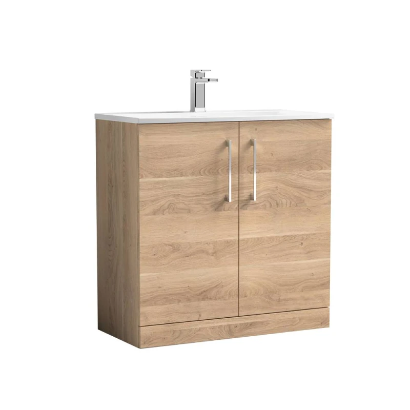 Image of Balterley Modern Bathroom Floor Standing 2-Door Vanity & Basin, Bleached Oak, 800mm