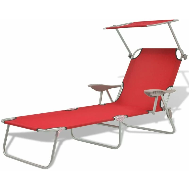 Image of vidaXL Outdoor Sun Lounger with Canopy Patio Furniture Red Steel 58x189x27 cm