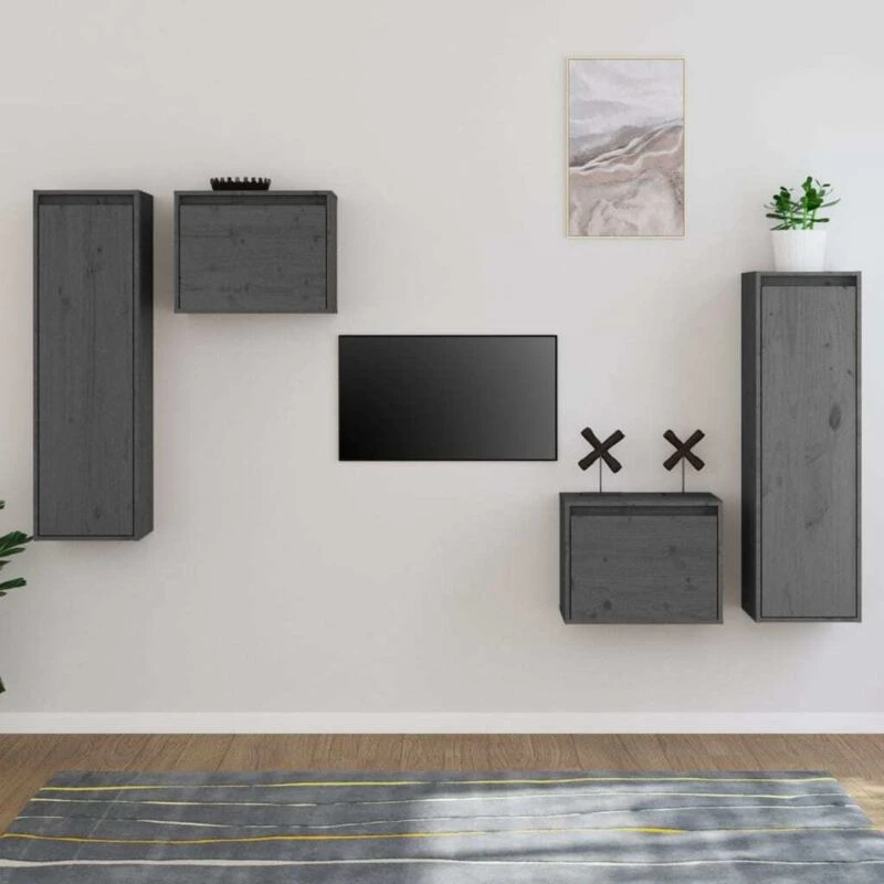 Image of VIDAXL TV Cabinets 4 pcs Grey Solid Wood Pine Vidaxl 3100251