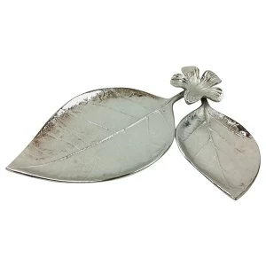Image of Metal Leaf & Flower Tray Ornament 31cm