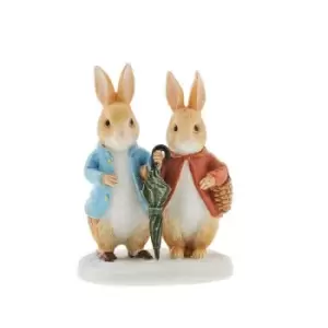 Image of Beatrix Potter Peter Rabbit and Flopsy in Winter Figurine