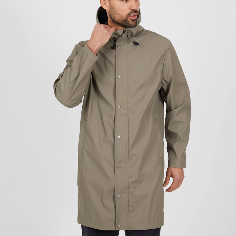 Image of Brave Soul Brave Soul Men Rubberised Hooded Parka Style Jacket in Taupe Size: Small Taupe S Male 5063487179114