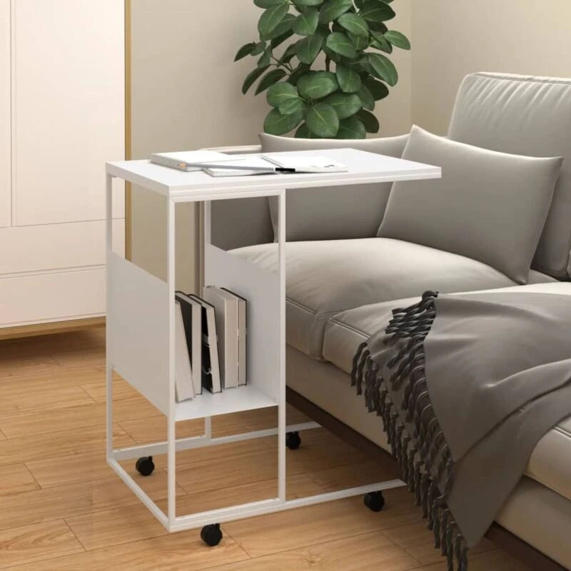 Image of VIDAXL Side Table with Wheels White 55x36x63.5cm Engineered Wood Vidaxl 8720286933718