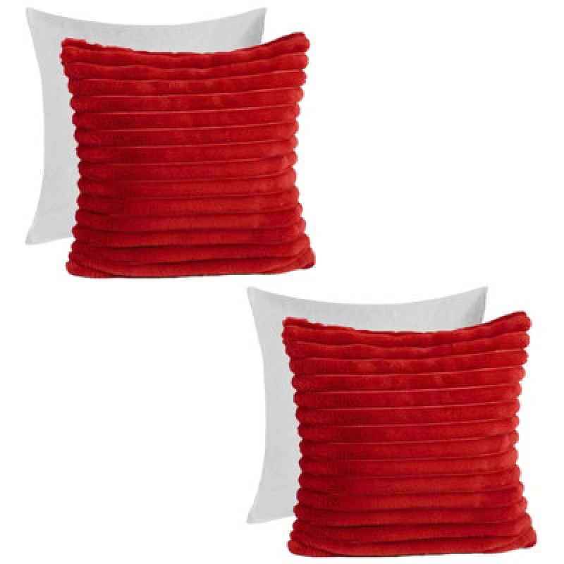 Image of OHS OHS 2 x Faux Fur Thick Rib Filled Cushion Covers in Red Size: 45cm x 45cm Red 45cm x 45cm Unisex 5027434212323