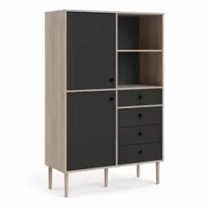 Image of Rome Bookcase 2 Doors And 4 Drawers In Jackson Hickory Oak Effect With Matt Black