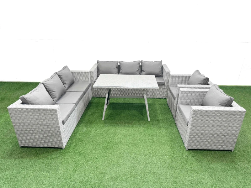 Image of Fimous 8 Seater Garden Furniture Set PE Ratten Garden Sofa Set Light Grey Light Grey Unisex