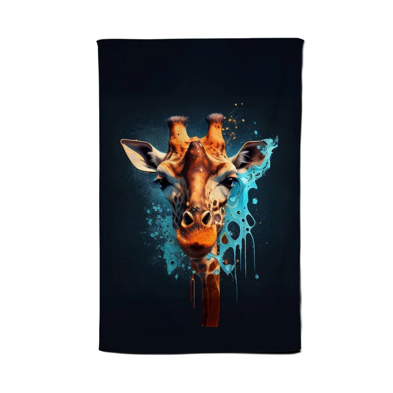 Image of Warren Reed - Designer Blue Giraffe Face Splashart Tea Towel in Grey Grey Unisex