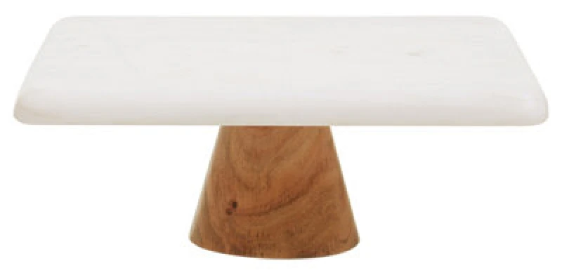 Image of Orsina Monzaro White Marble And Acacia Wood Cake Stand