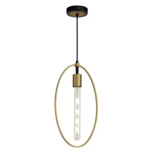 Image of Single Large Circle Ceiling Pendant, 1 Light E27, Sand Gold, Matt Black - Luminosa Lighting