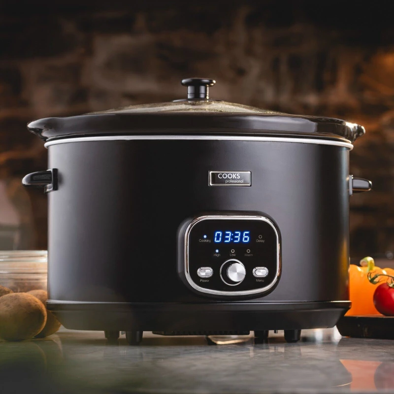 Image of Cooks Professional Digital Slow Cooker 8 Litre Removable Ceramic Bowl with Delay Timer & Keep Warm Black