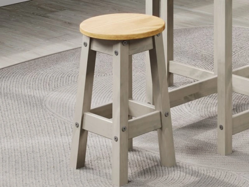 Image of Core Corona Grey and Waxed Pine Set of 2 Low Round Breakfast Stools