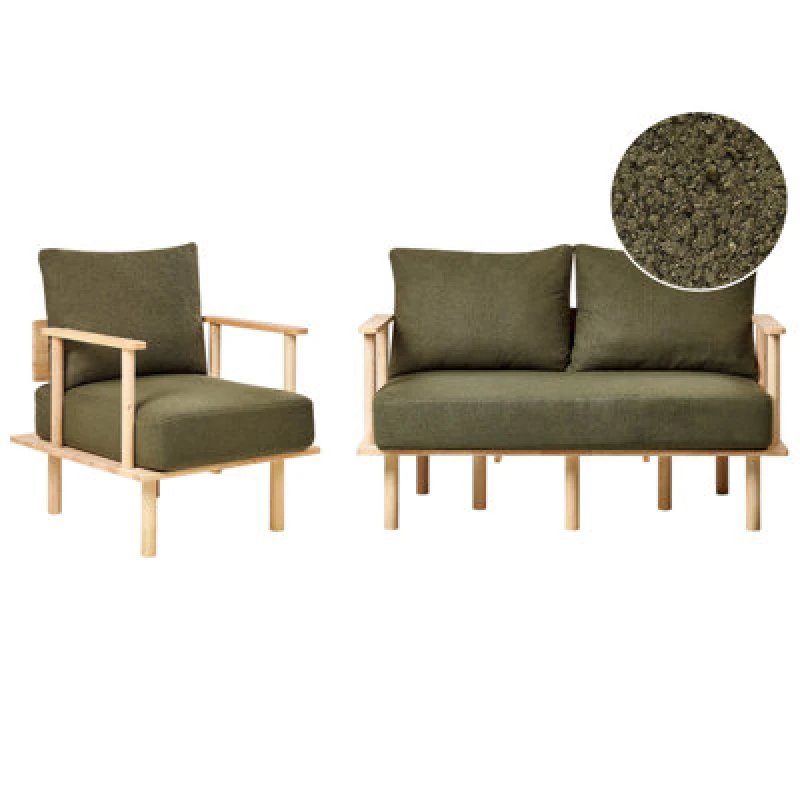 Image of Beliani Living Room Set 3 Seater Asker Boucle Dark Green
