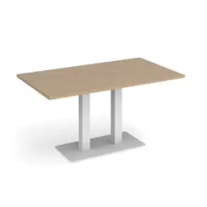 Image of Eros rectangular dining table with flat white rectangular base and twin uprights 1400mm x 800mm - kendal oak
