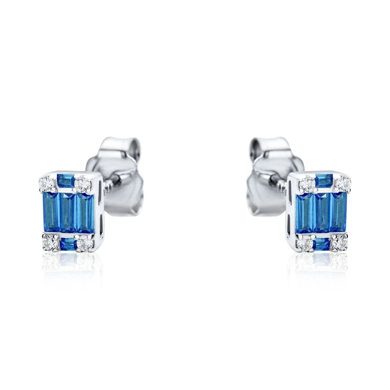 Image of Jewelco London Sterling Silver Blue CZ Illusion Solitaire Cluster Stud Earrings - RE42794SP Silver female
