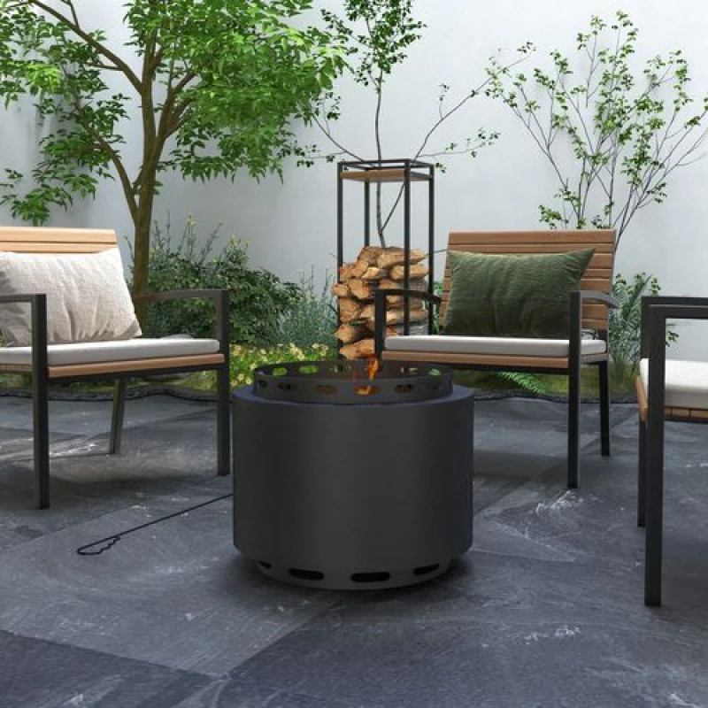 Image of Outsunny 48.5Cm Smokeless Wood Burning Firepit , Black 842-337V00BK
