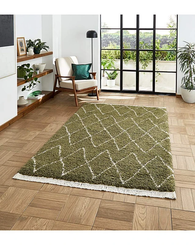 Image of Think Rugs Think Rugs Boho Fringe Rug Green - Think Rugs - Size: 160X230 Green 160X230 RT37307