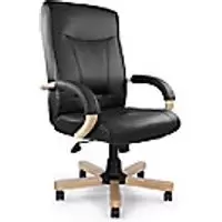 Image of Nautilus Designs Ltd. High Back Leather Faced Executive Chair with Oak Effect Arms & Base Black