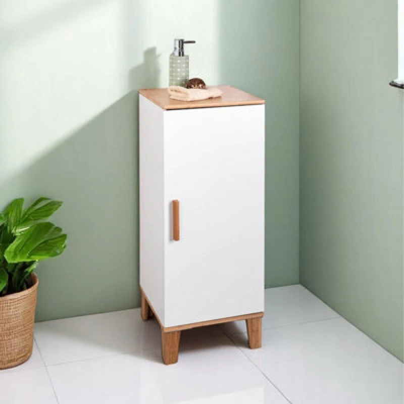 Image of Showerdrape Amalfi White & Bamboo Freestanding Bathroom Cabinet White