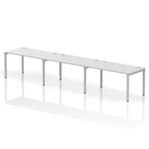 Image of Impulse Bench Single Row 3 Person 1400 Silver Frame Office Bench Desk White