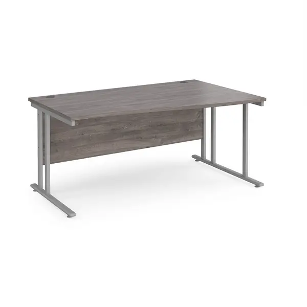 Image of Maestro 25 Right Handed Wave Desk with Silver Cantilever Legs and Grey Oak Top - 1600mm