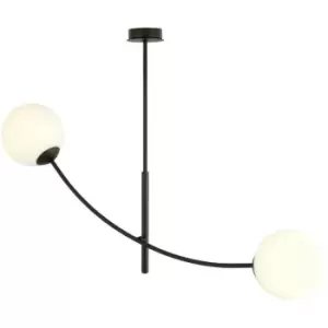 Image of Emibig Hunter Black Globe Multi Arm Semi Flush Ceiling light with White Glass Shades, 2x E14