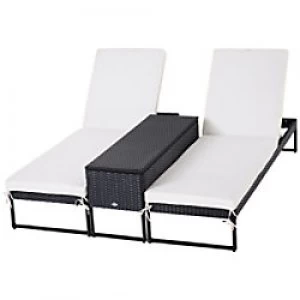 Image of Outsunny Rattan Double-Seat Lounger Set 862-022V70BK Black, Cream-White