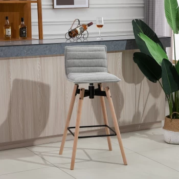 Image of HOMCOM Modern Linen Fabric Upholstered Barstool Padded Chairs with Swivel Seat & Rubberwood Footrest, Light Grey