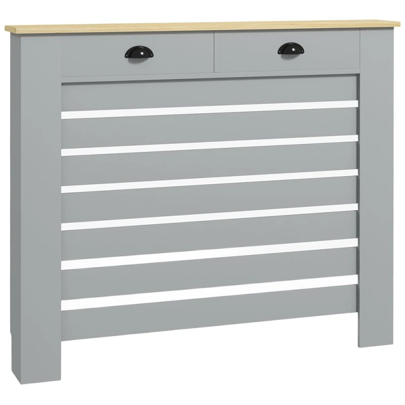 Image of HOMCOM Radiator Cover w/ Drawer, Horizontal Slat, 111cm, Grey 820-398V01GY
