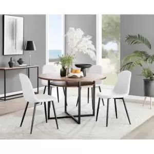 Image of Furniture Box Adley Brown Wood Storage Dining Table and 4 White Corona Black Leg Chairs