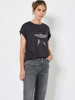 Image of Mint Velvet Stripe Sequin Star T-Shirt - Charcoal