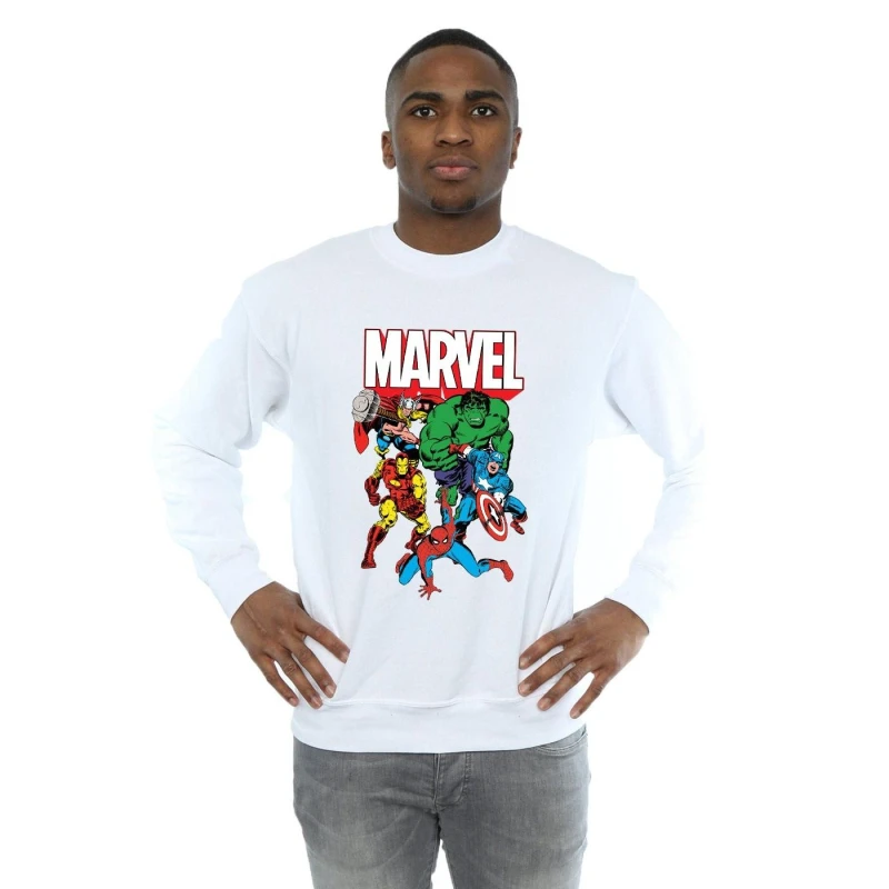 Image of Marvel Marvel Men Hero Group Sweatshirt in White Size: Small White S Male 5057864499629