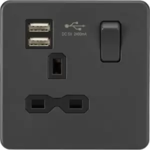 Image of MLA Knightsbridge Screwless 13A 1G Switched Socket With Dual USB Charger (2.4A) Anthracite - SFR9124AT