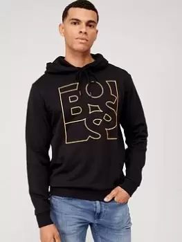 Image of BOSS Weboxy Logo Overhead Hoodie - Black Size M Men