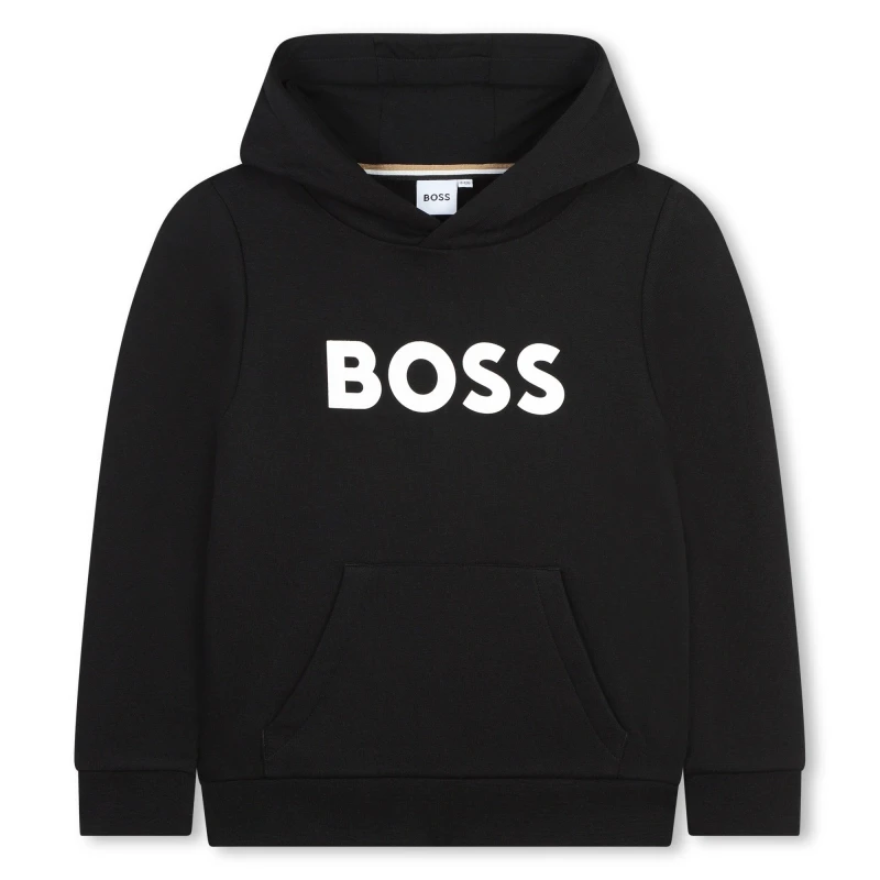 Image of Boss Kids Logo Over-the-head Hoodie, Bold Logo Navy 849 male 6 Yrs