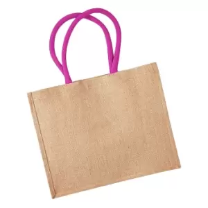 Image of Westford Mill Classic Jute Shopper Bag (21 Litres) (Pack of 2) (One Size) (Natural/Fuchsia)