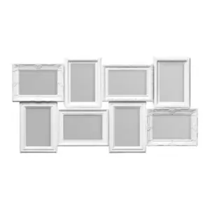 Image of Premier Housewares Multi Photo Frame, 8 Photo - White Plastic Vintage Style Frame 4 x 6"
