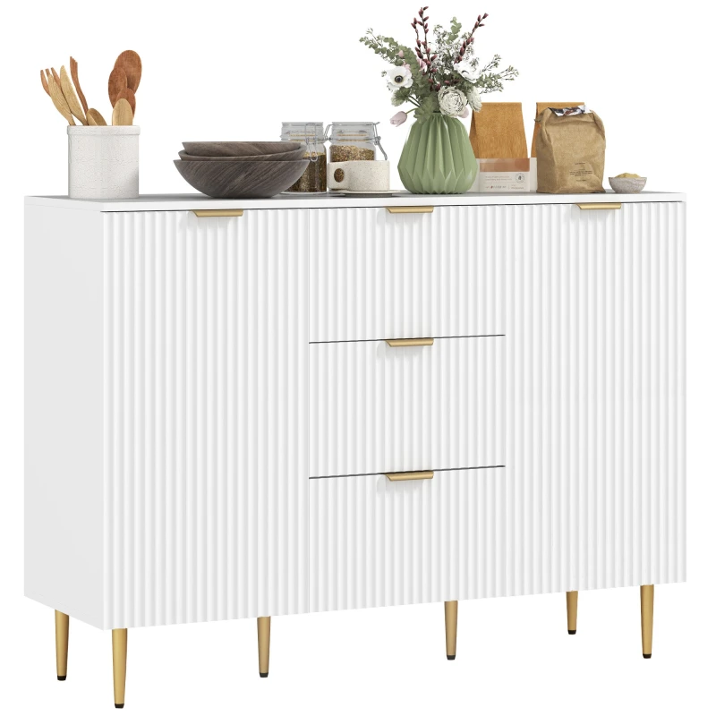 Image of HOMCOM Sideboard Buffet Cabinet w/ 3 Drawers and Adjustable Shelves, White White
