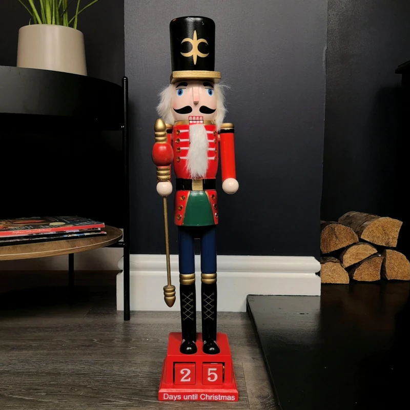 Image of 50cm Red Countdown Wooden Christmas Nutcracker Decoration