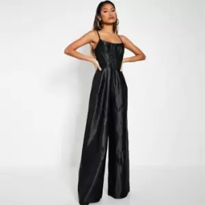 Image of I Saw It First Satin Corset Cami Wide Leg Jumpsuit - Black
