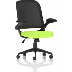 Image of Plano Task Operator Bespoke Fabric Seat Myrrh Green Mesh Chair With Folding Arms
