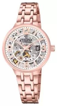 Image of Festina F20616/1 Ladies Rose-pltd.Skeleton Automatic W Watch