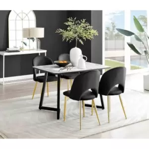 Image of Furniture Box Carson White Marble Effect Dining Table and 4 Black Arlon Gold Leg Chairs