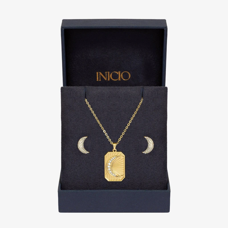 Image of Inicio Gold Plated and Pave Moon Set - Gift Box Jewellery Sets One Size Gold 41551810000