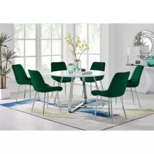Image of Furniture Box Santorini White Round Dining Table and 6 Green Pesaro Silver Leg Chairs
