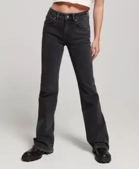 Image of Superdry Womens Mid Rise Slim Flare Jeans Black / Walcott Black Stone - Size: 28/32