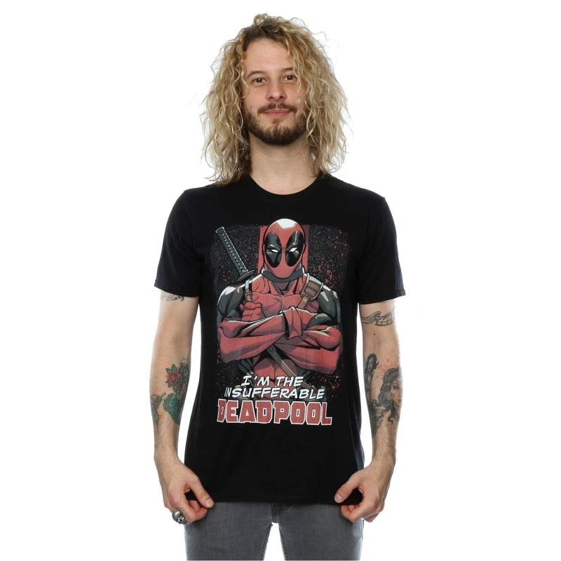Image of Marvel Marvel Men Deadpool Crossed Arms T-Shirt in Black Size: Small Black S Male 5057068042386