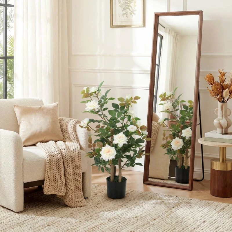 Image of HOMCOM 90cm Artificial Rose Tree with 344 Silk Leaves & 17 Flowers, White White Unisex