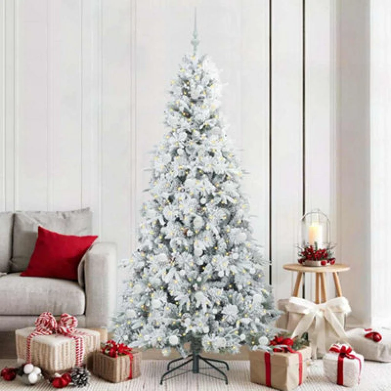 Image of vidaXL Artificial Hinged Christmas Tree with White Balls Snow Flocked Green 210cm PE and PVC, Green 3397500