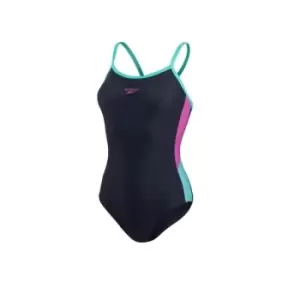 Image of Speedo Endurance Dive Thinstrap Muscleback Swimsuit Navy/Orchid/Tile 30"